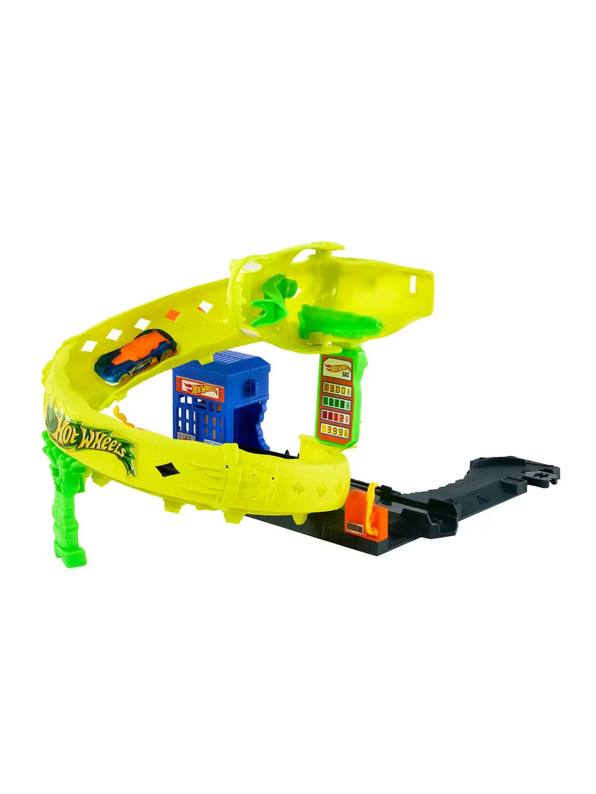 Hot Wheels City Snake Spiral Attack Playset side view with spiral snake track and included car in Ireland.