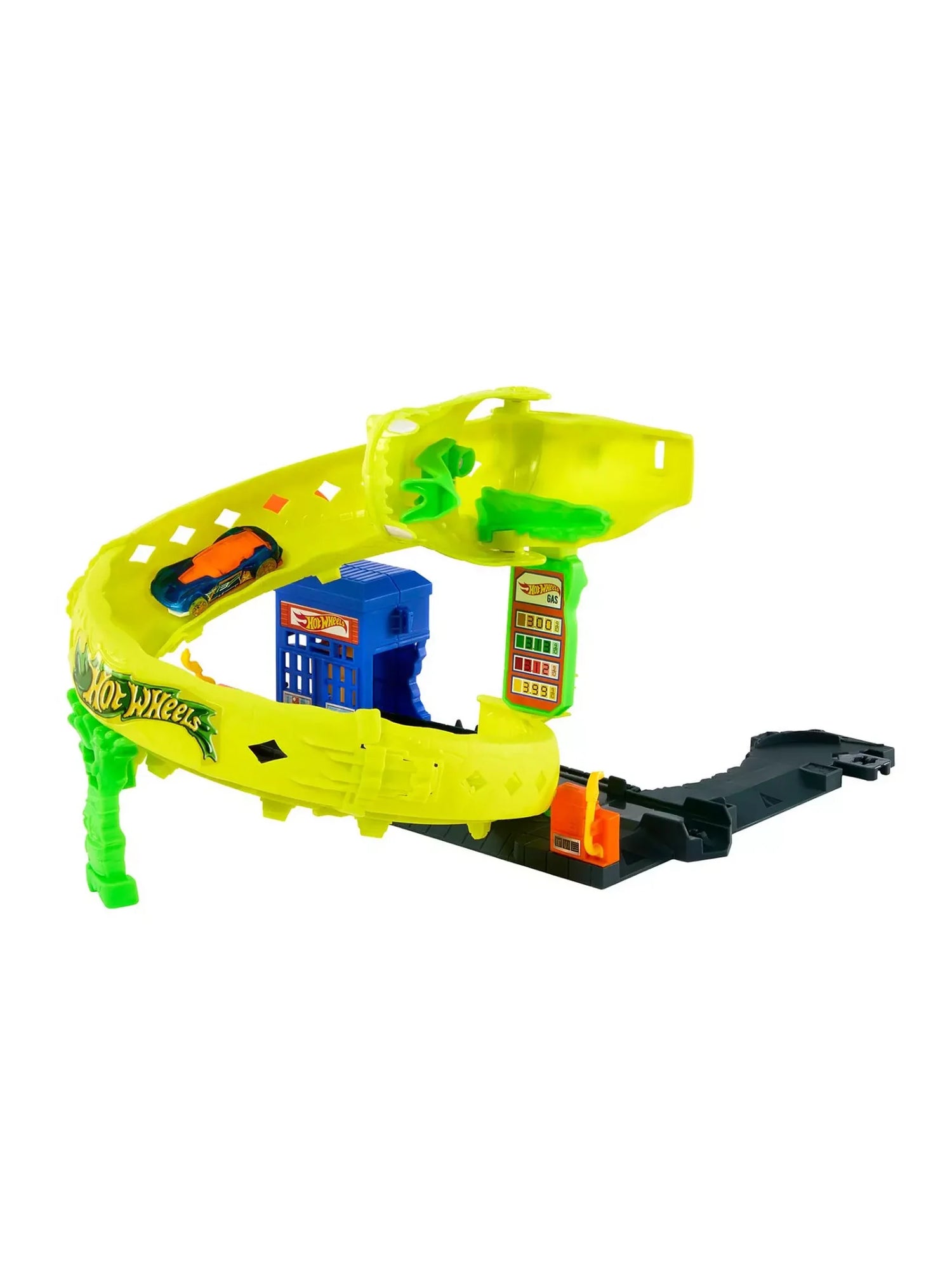 Hot Wheels City Snake Spiral Attack Playset side view with spiral snake track and included car in Ireland.