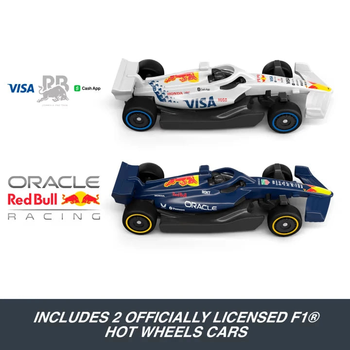 Two Formula 1 cars included with the Hot Wheels F1 Race Starter Track Set