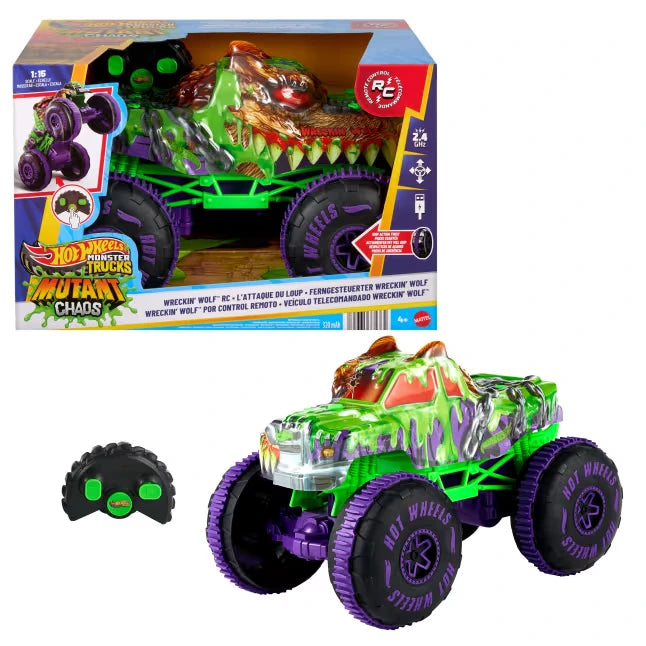 Hot Wheels Mutant Chaos Wreckin' Wolf RC with controller and Mutant Chaos retail packaging