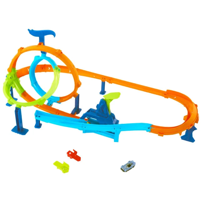 Hot Wheels Rapid Launch Cyclone track set with crossing loops, launcher, car and track connectors
