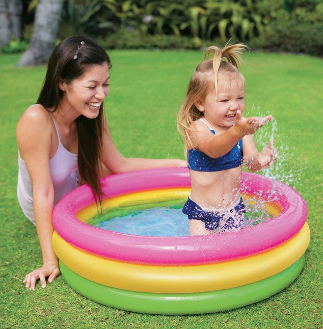 Intex Sunset Glow Kiddie Pool with toddler playing in garden Ireland
