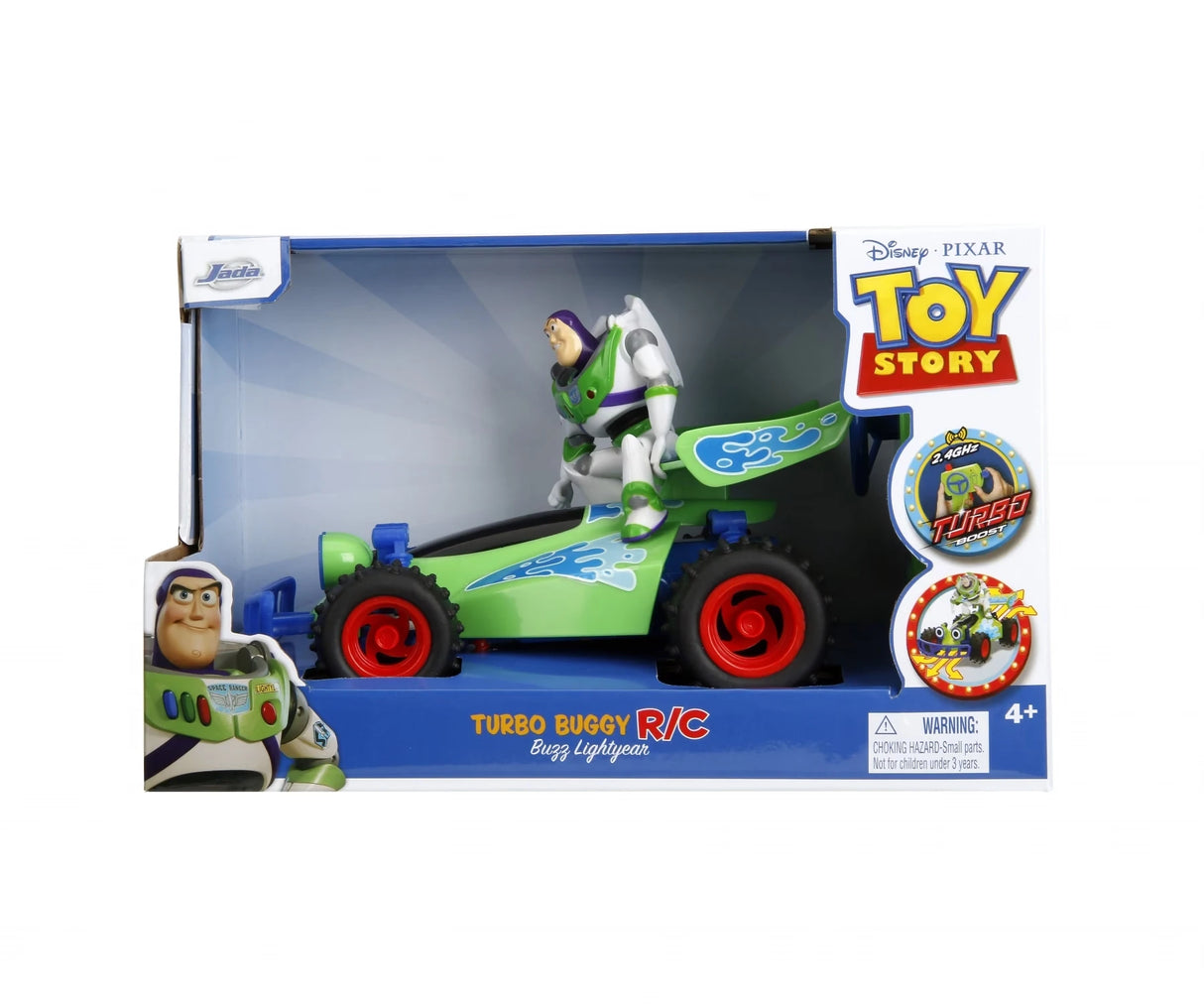 Toy Story RC buggy with Buzz Lightyear figure shown in front packaging