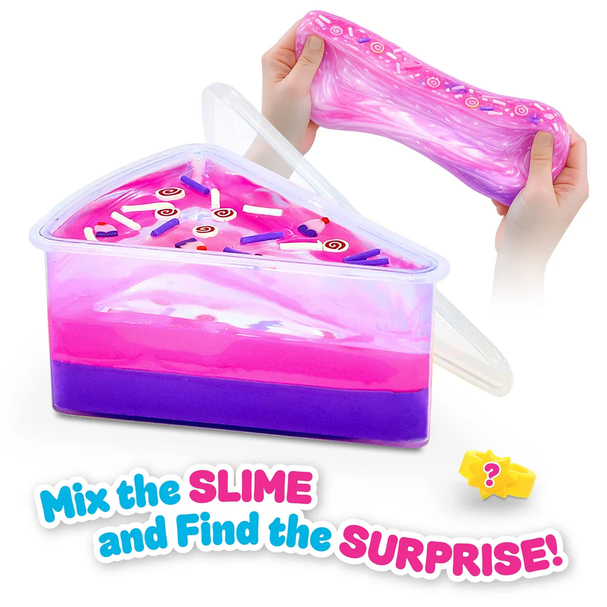 Jelly Cakes Chillin Cakes XL pink and purple layered cake with pink slime being stretched by hand