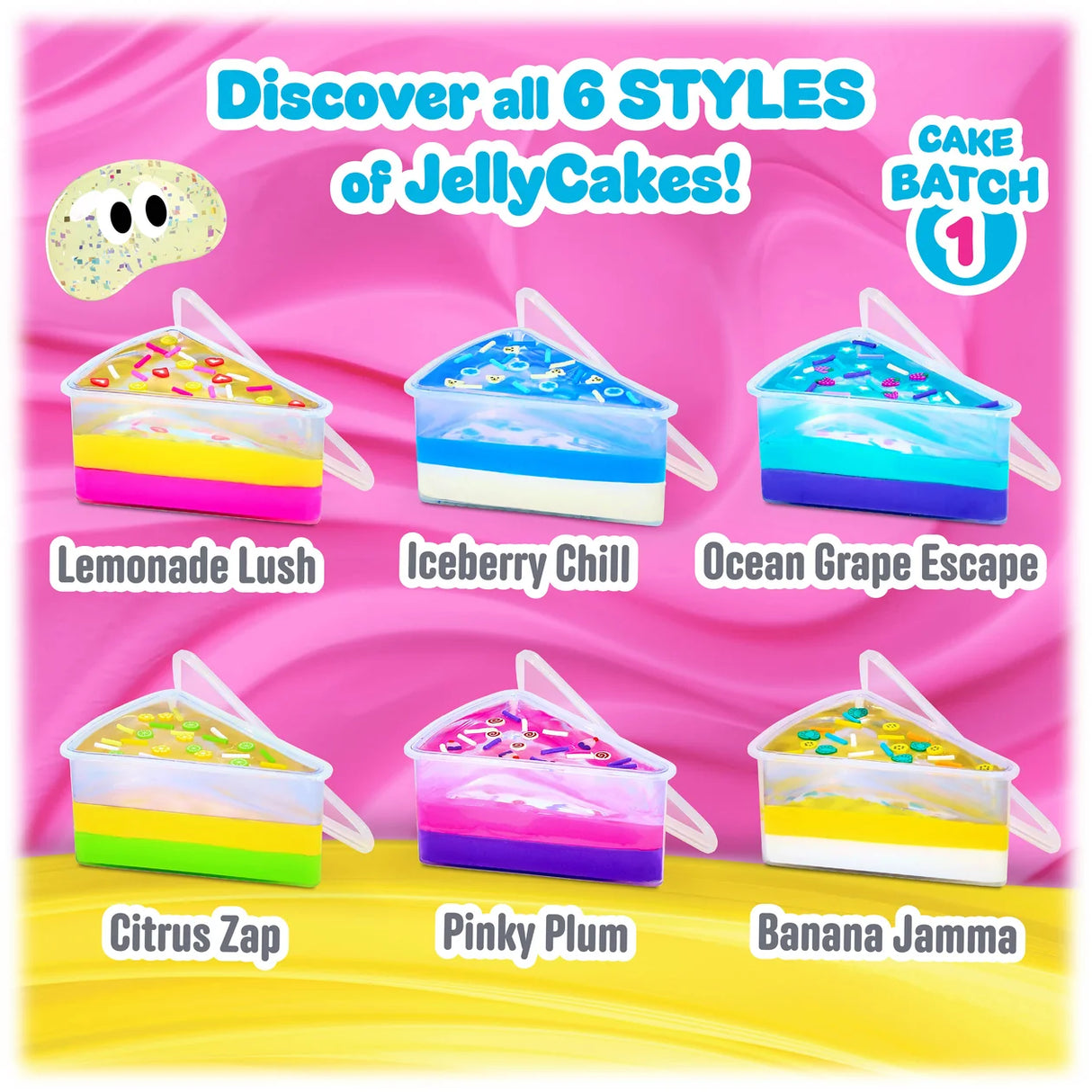 Jelly Cakes Chillin Cakes XL six cake styles including Lemonade Lush, Iceberry Chill, Ocean Grape Escape, Citrus Zap, Pinky Plum and Banana Jamma
