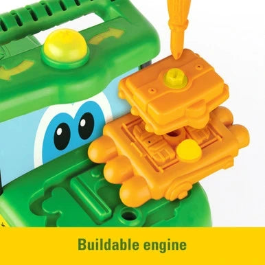 John Deere Johnny Tractor orange engine opened with screwdriver removing engine part