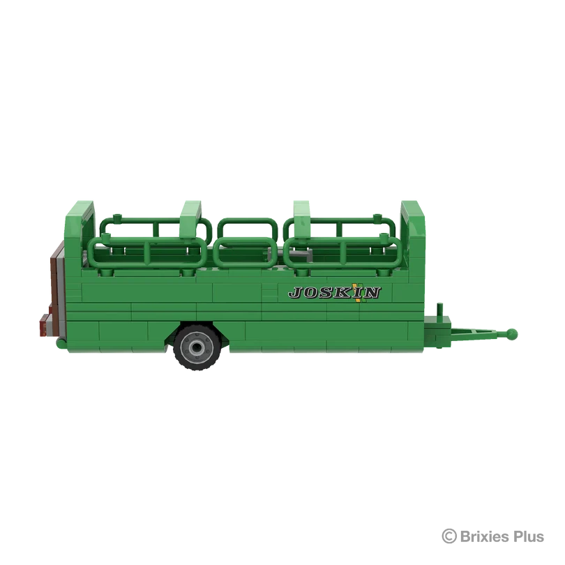 BRIXIES Plus Joskin Betimax in full side profile with the drawbar extending right, JOSKIN side branding, green upper rails and rear gate visible