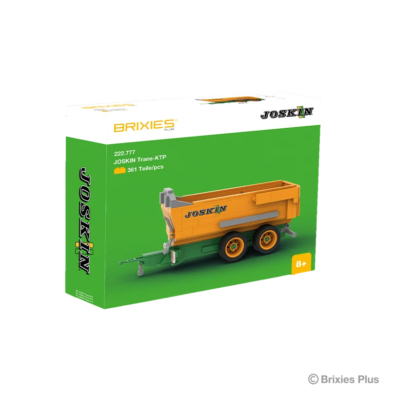 BRIXIES Plus Joskin Trans-KTP building set in its green JOSKIN branded retail box with the completed tipping trailer pictured on the front