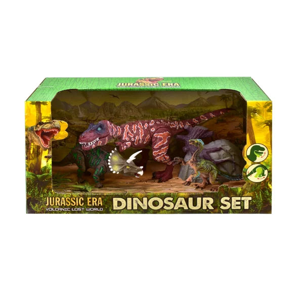 Front layout of 4-piece Dinosaur Playset Jurassic Era Collection in packaging – Ireland