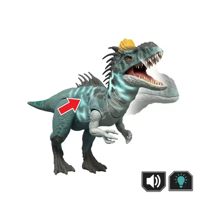 Jurassic World Wild Roar Cryolophosaurus showing attack, light and sound action