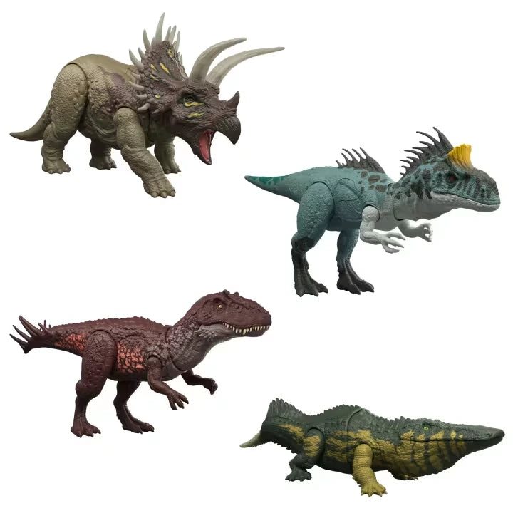 Jurassic World Wild Roar Cryolophosaurus shown with other Jurassic World dinosaurs