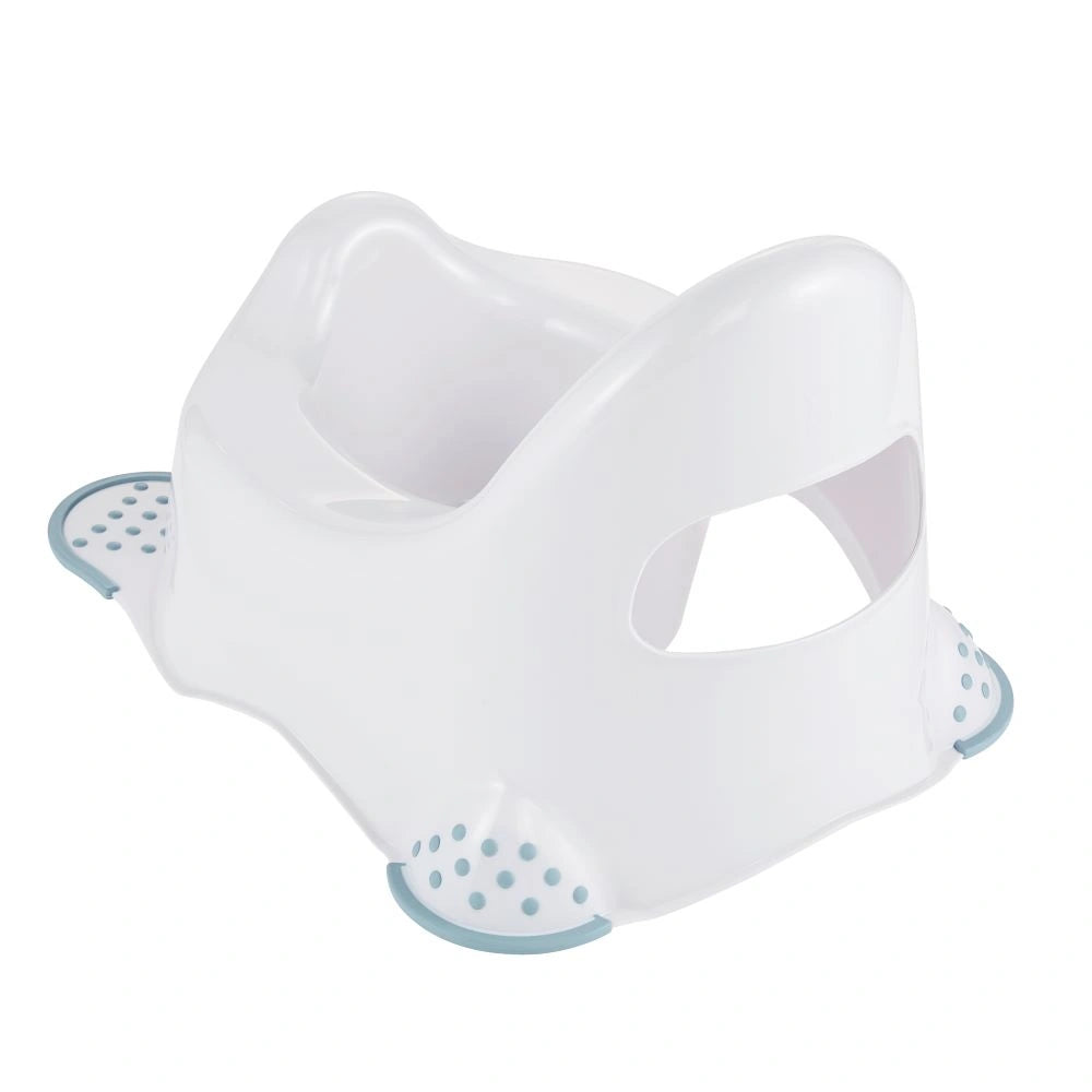 Keeeper Peppa Pig potty rear view showing ergonomic high backrest, smooth outer shell and wide base with anti slip feet