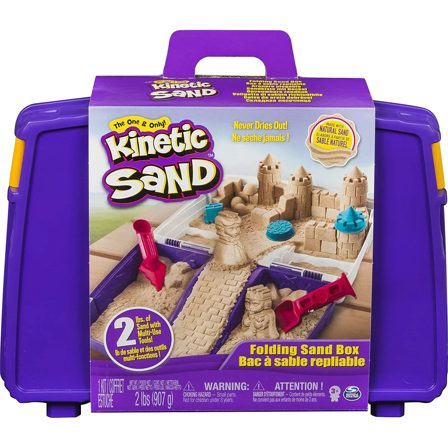 Kinetic Sand Folding Sandbox retail box with castle sand display – Ireland