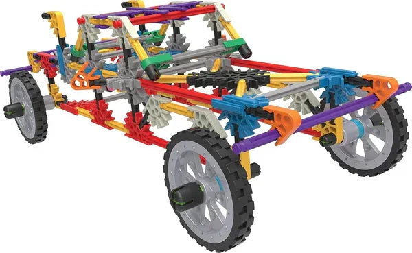 K'NEX Planes, Trains and Automobiles car model build showing wheels and frame in Ireland