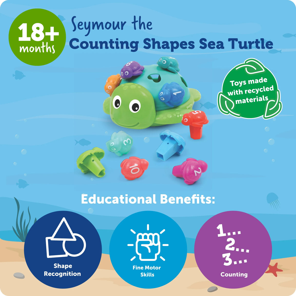 Learning Resources Seymour the Counting Shapes Sea Turtle educational benefits graphic