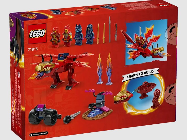 LEGO 71815 box back with build guide and accessories – Kai’s Source Dragon Battle Ireland