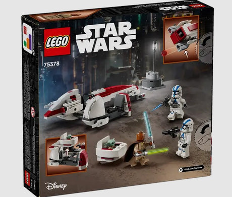 Back of LEGO BARC Speeder Escape 75378 box with interactive features – Ireland