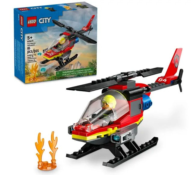 LEGO City Fire Rescue Helicopter 60411 box and set build with flames in Ireland