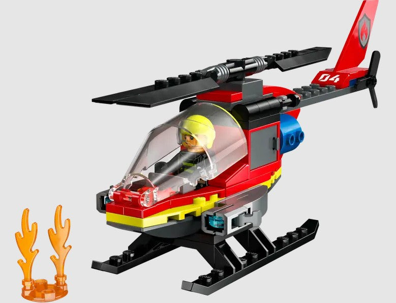LEGO City Fire Rescue Helicopter 60411 with firefighter minifigure and flame element in Ireland