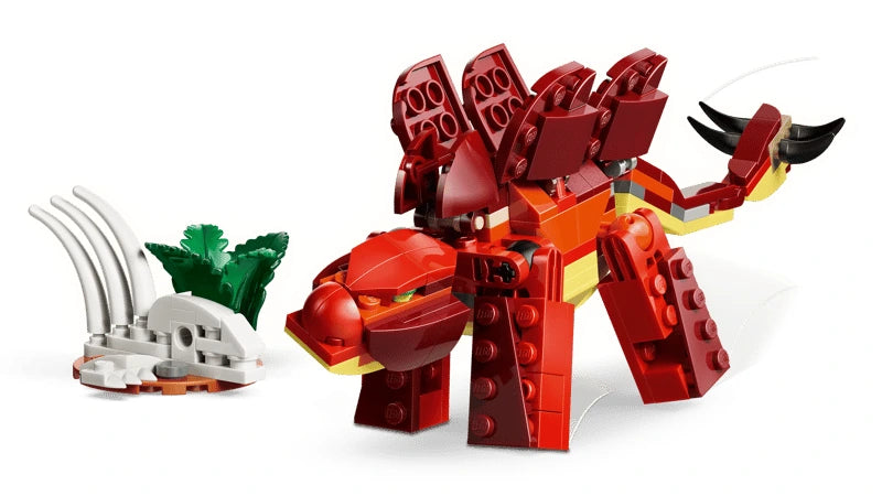 LEGO Creator 3 in 1 Fierce Dinosaur Stegosaurus model shown on white background with plated back and dinosaur bone build