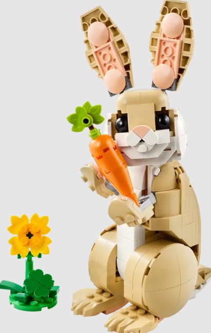 LEGO Creator 31162 Cute Bunny holding a carrot beside a yellow flower