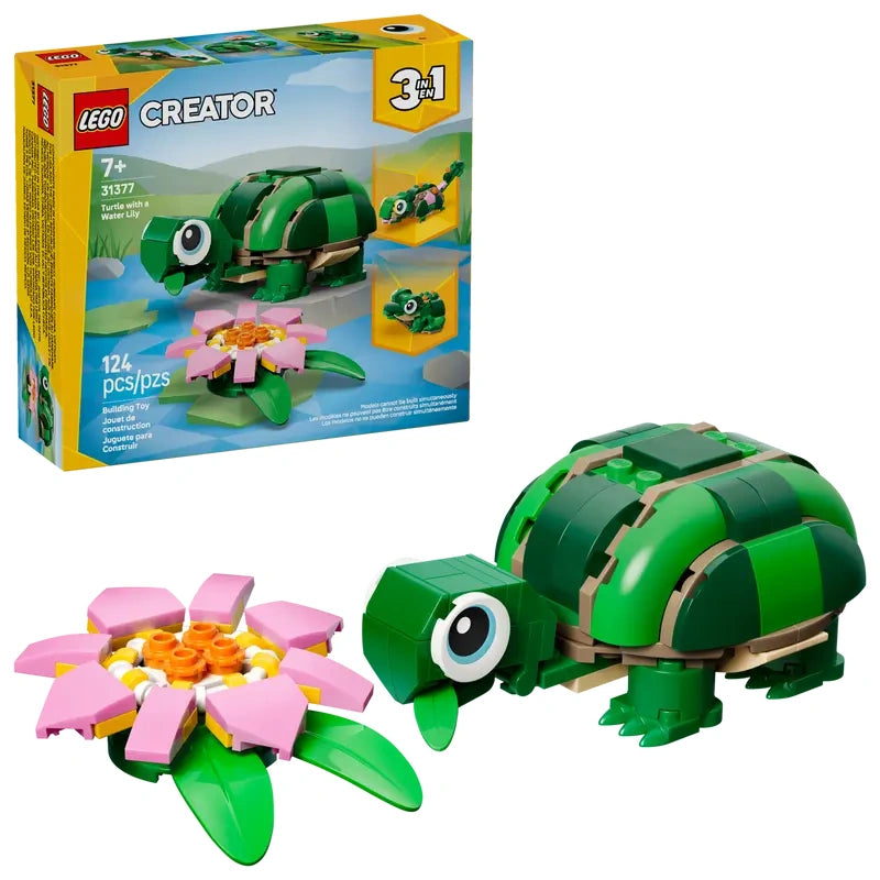 LEGO Creator Turtle With a Water Lily Flower 31377 full set with box and assembled turtle figure with pink water lily flower
