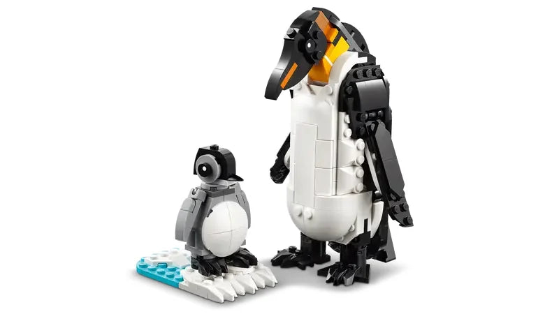LEGO Creator 3 in 1 penguin and chick figures from Wild Animals Panda Family set on white background