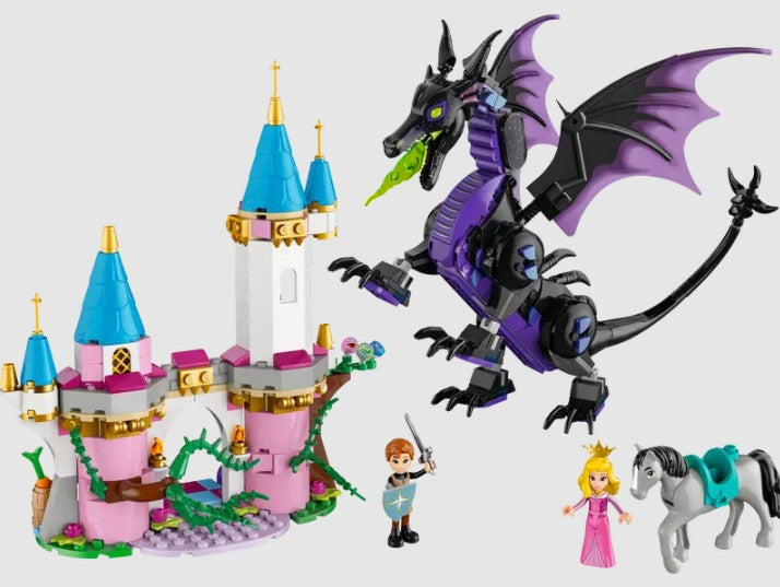 LEGO Disney 43240 Maleficent’s Dragon Form complete set with dragon, castle, and mini-dolls