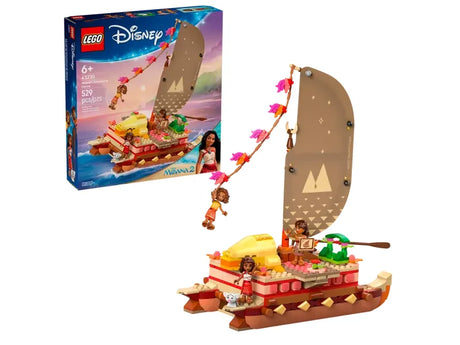 LEGO Disney Moanas Adventure Canoe 43270 set with box and buildable canoe featuring Moana mini dolls