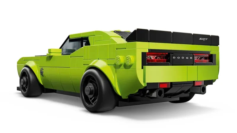 Rear view of LEGO Dodge Challenger Hellcat showing exhaust and SRT badge – Ireland