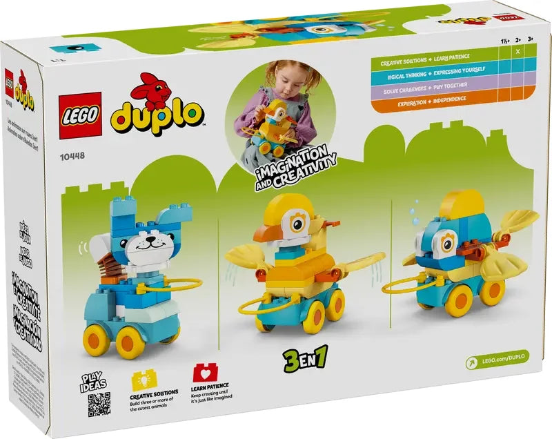 LEGO Duplo 3in1 Animals on Wheels 10448 back of box showing duck, dog and fish Ireland