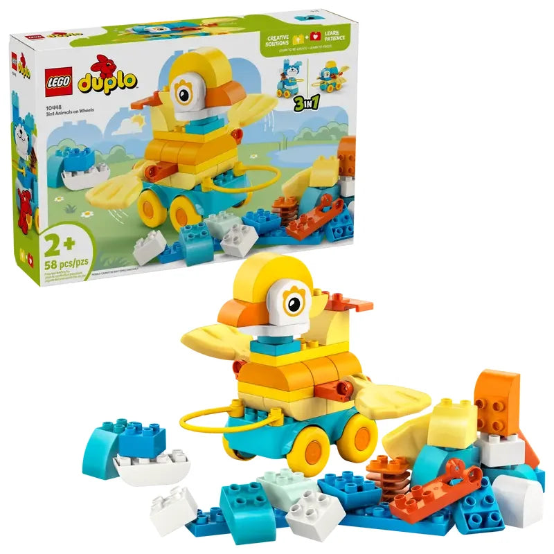 LEGO Duplo 3in1 Animals on Wheels 10448 box and duck model with bricks Ireland