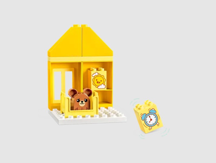 LEGO DUPLO yellow house with teddy bear figure for bedtime play