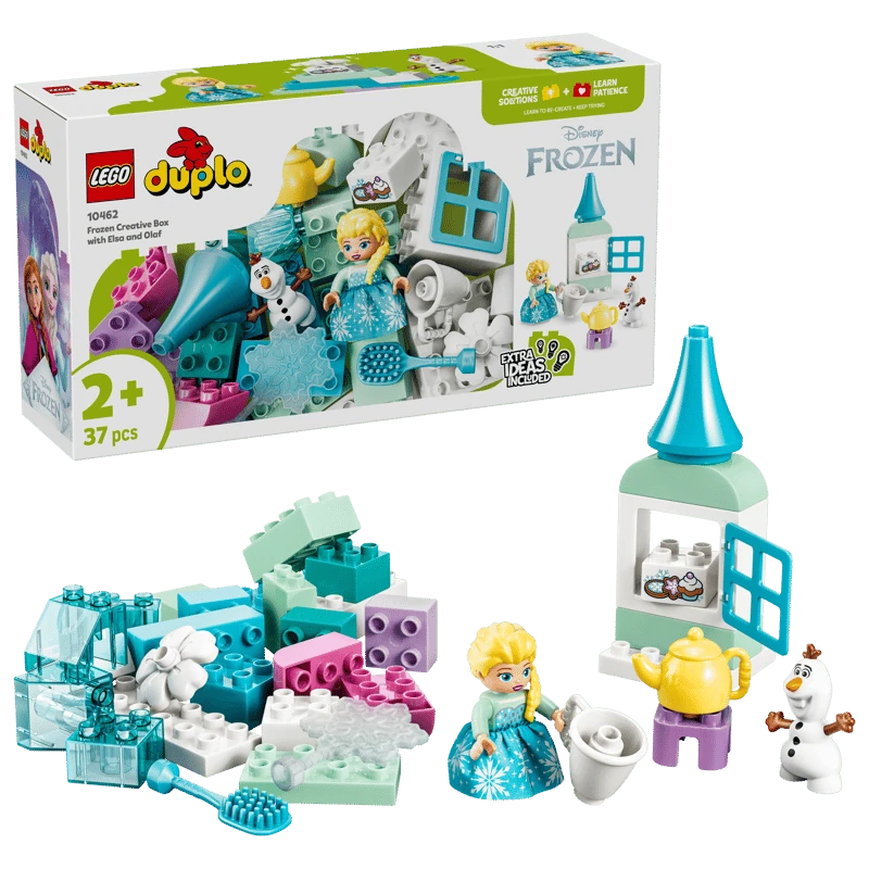 LEGO DUPLO Frozen Creative Box with Elsa, Olaf, packaging and assembled DUPLO pieces