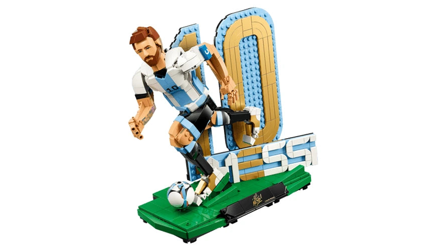 LEGO Editions Lionel Messi Football Legend 43015 football figure in a running pose with a football.
