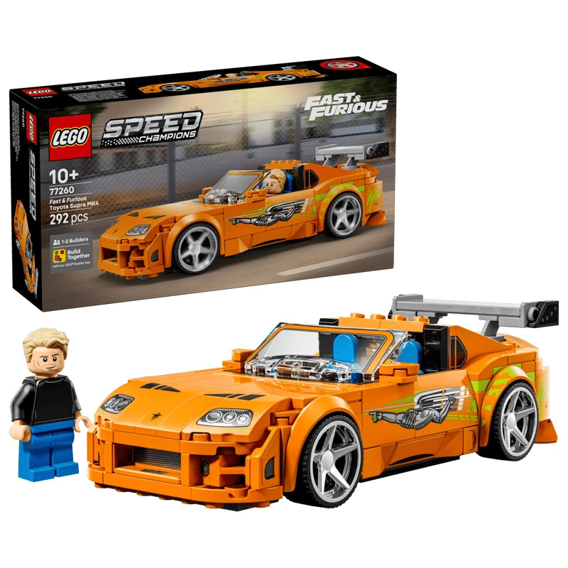 LEGO Speed Champions The Fast and The Furious Toyota Supra MK4 box with built orange car and minifigure