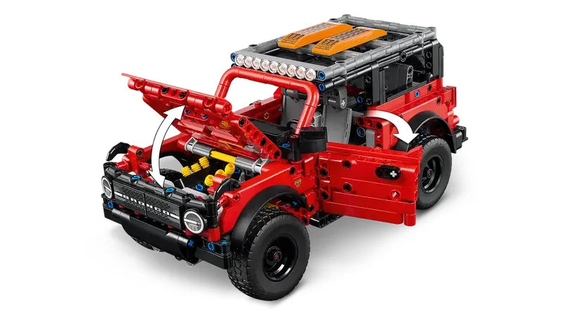 LEGO Ford Bronco model with doors and bonnet open, showing V6 engine – Ireland