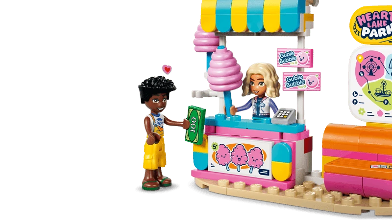 LEGO Friends cotton candy stand with minidoll, ticket booth detail and prize sign