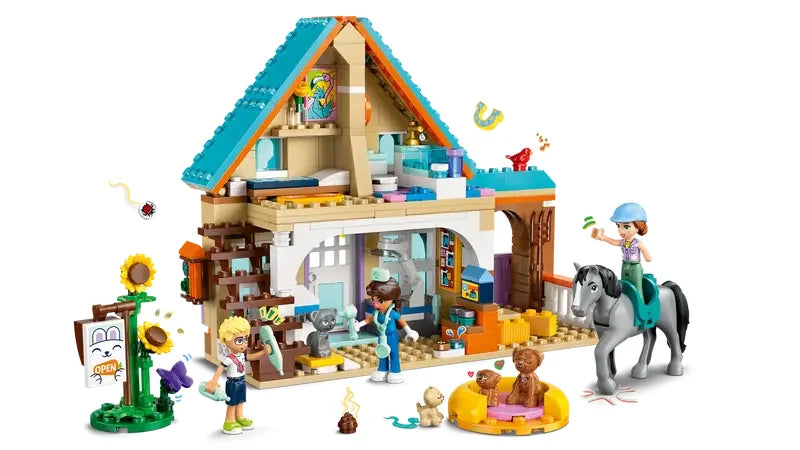 LEGO Friends Horse and Pet Vet Clinic 42651 interior build showing stable, vet room and accessories