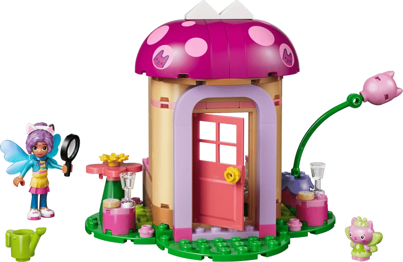 LEGO Gabby's Dollhouse Kitty Fairy's Garden House 11212 completed build with Gabby mini doll and Kitty Fairy figure