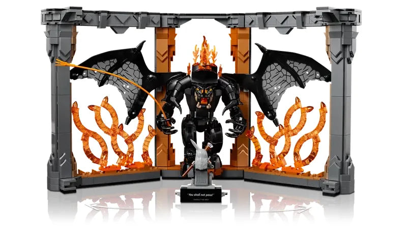 LEGO Icons Balrog Book Nook full front view with Gandalf and fire scene in Ireland