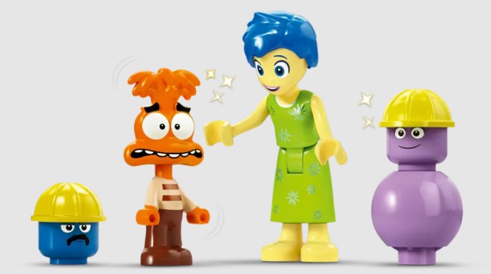 Joy, Anxiety, Foreman, and Margie LEGO mini-dolls from Inside Out 2