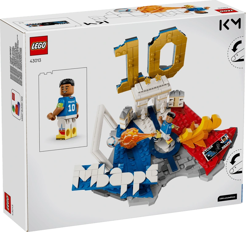 LEGO Editions Kylian Mbappé Football Highlights 43013 retail box showing the 490 piece football display set