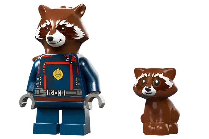 Close-up of Rocket and Baby Rocket minifigures from LEGO set 76254 in Ireland