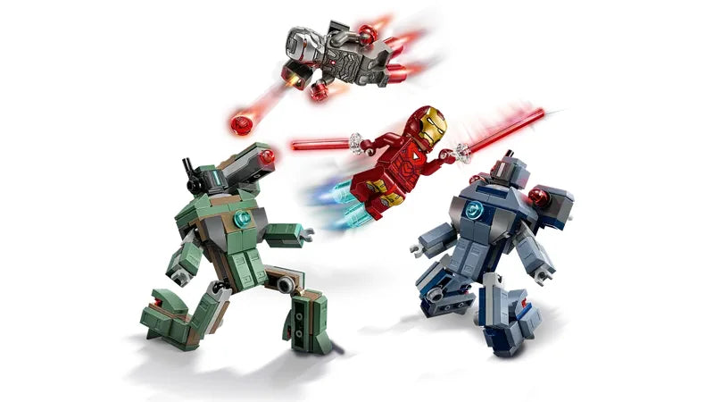 LEGO 76320 layout showing Iron Man, War Machine, and buildable drones – Ireland