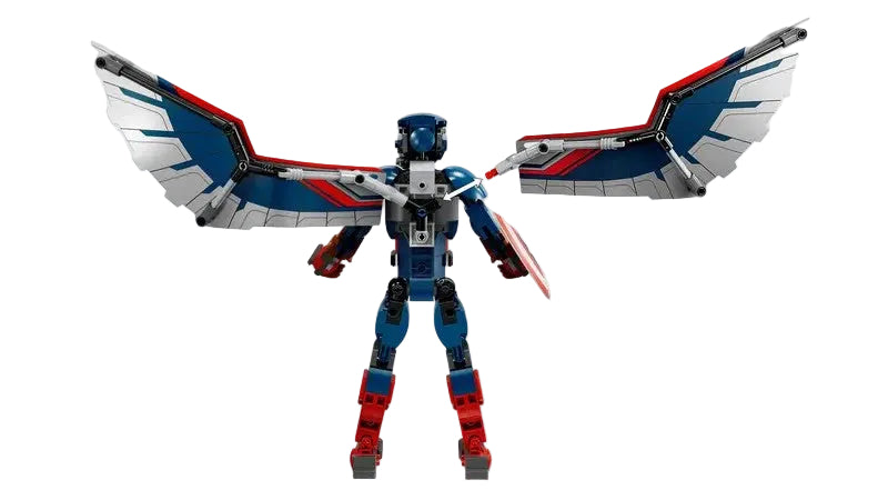 Back view of LEGO Marvel New Captain America 76296 showing wings and shield in Ireland