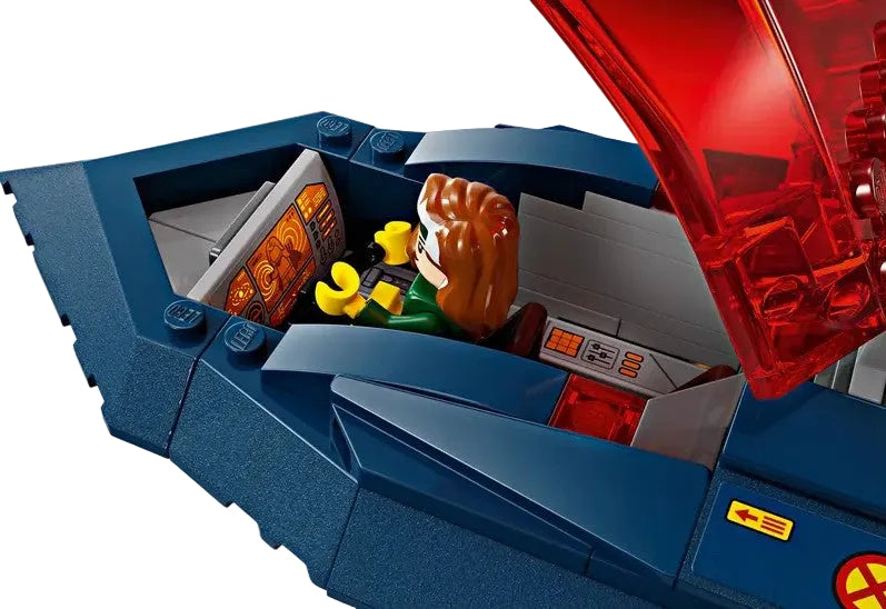 Close-up of Rogue in LEGO X-Jet 76281 cockpit with red canopy Ireland