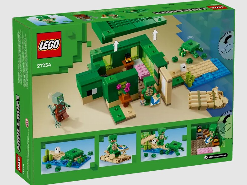 Back of LEGO Minecraft 21254 box with scenes and build features – Ireland