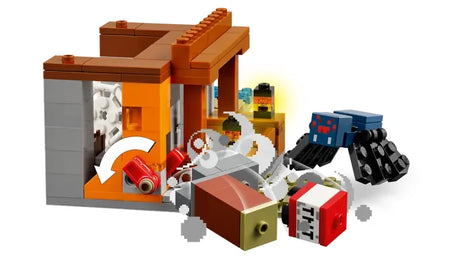 LEGO Minecraft The Armadillo Mine Expedition 21269 build showing TNT mine lava and savanna terrain on white background