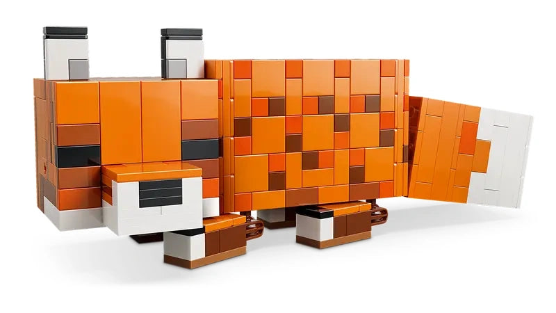 ide view of LEGO Minecraft The Fox 21588 figure with head rotated and legs positioned for standing